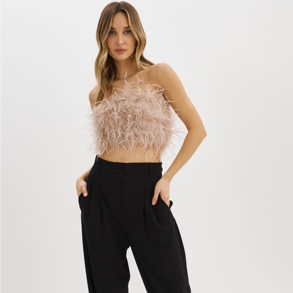 LAMARQUE Zania Top ($295) Feather Bustier tan/nude - LIKE NEW - size medium - Picture 6 of 14